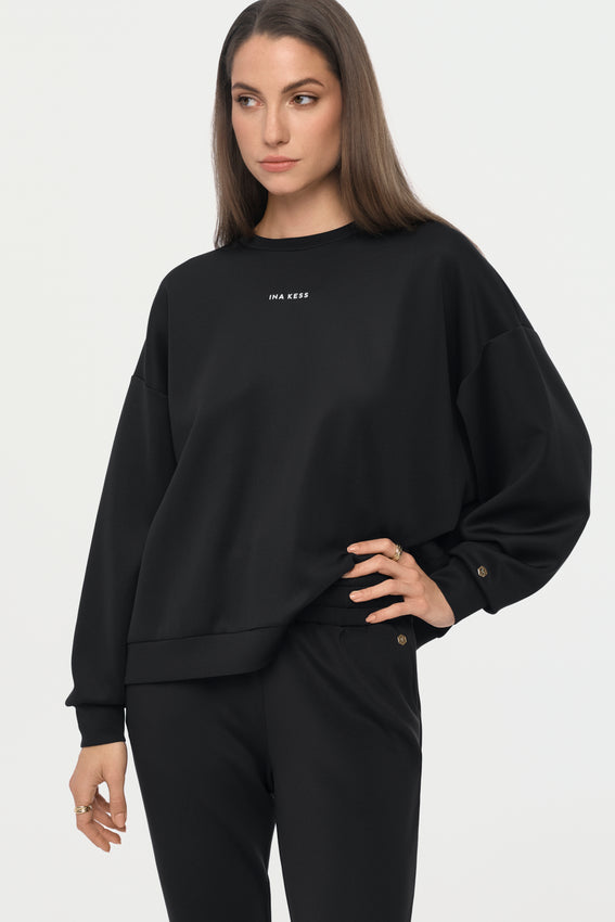 MERLIN Pullover schwarz mit weissem Print