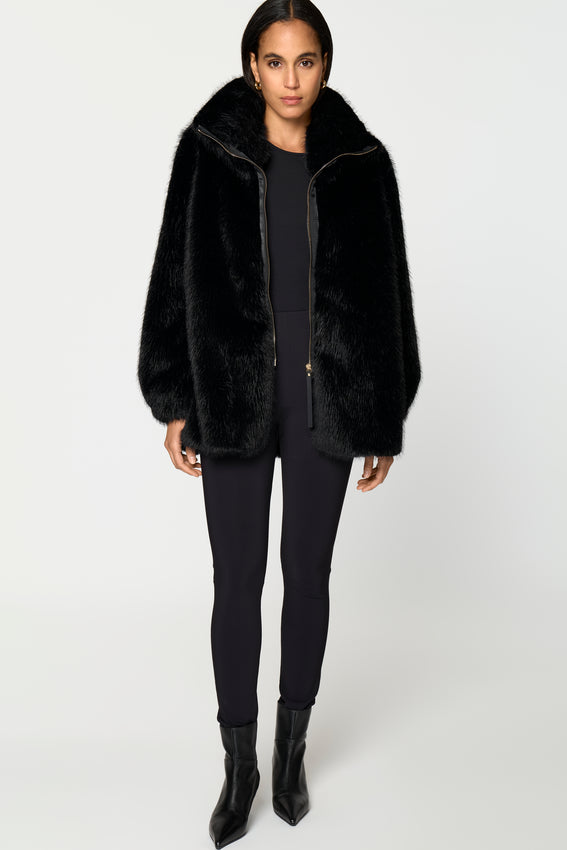 CHANOIR Kunstpelz Mantel schwarz